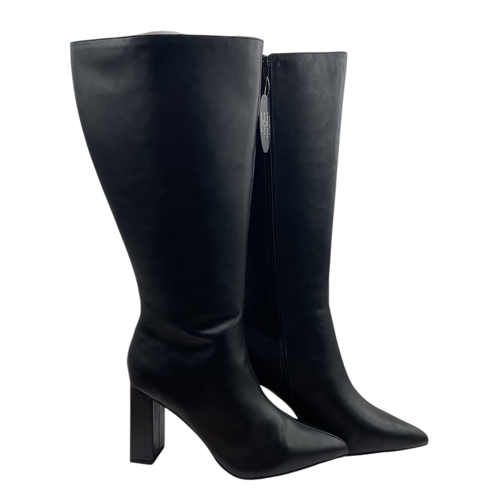 Wild pair Black Pointed Toe Wide Calf Block Heel Knee High Boots Size 7M-WC